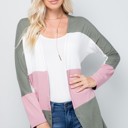 Small SAGE COLOR BLOCK OPEN CARDIGAN