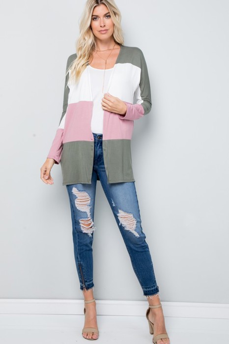 COLOR BLOCK OPEN CARDIGAN