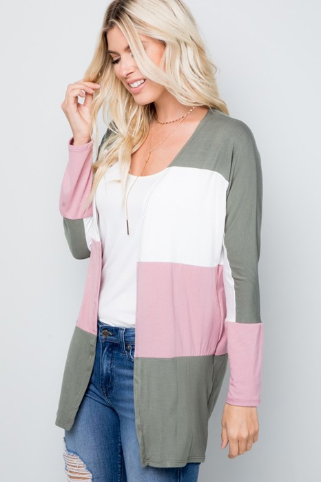 COLOR BLOCK OPEN CARDIGAN