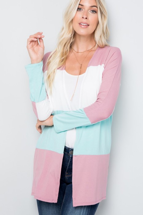 COLOR BLOCK OPEN CARDIGAN