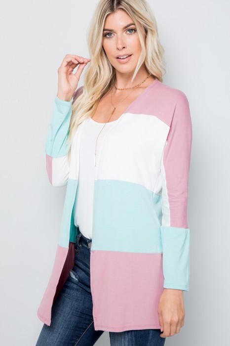 COLOR BLOCK OPEN CARDIGAN