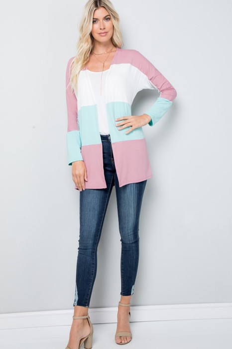 COLOR BLOCK OPEN CARDIGAN