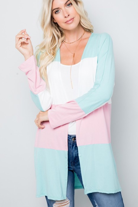 COLOR BLOCK OPEN CARDIGAN