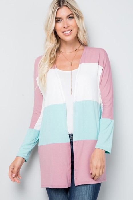 COLOR BLOCK OPEN CARDIGAN