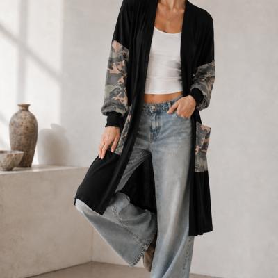 MIDI OPEN CARDIGAN WITH ANIMAL CONTRAST DETAIL