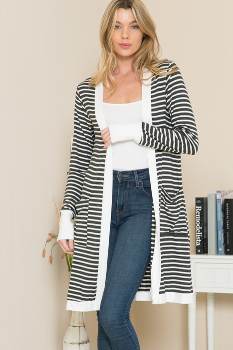 Lightweight Stripe Midi Open Cardigan