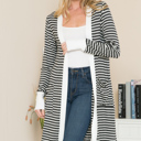 Small CHARCOAL Lightweight Stripe Midi Open Cardigan