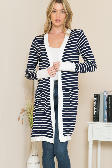 Lightweight Stripe Midi Open Cardigan