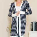 Small NAVY Lightweight Stripe Midi Open Cardigan