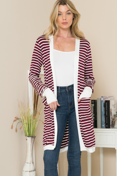 Lightweight Stripe Midi Open Cardigan