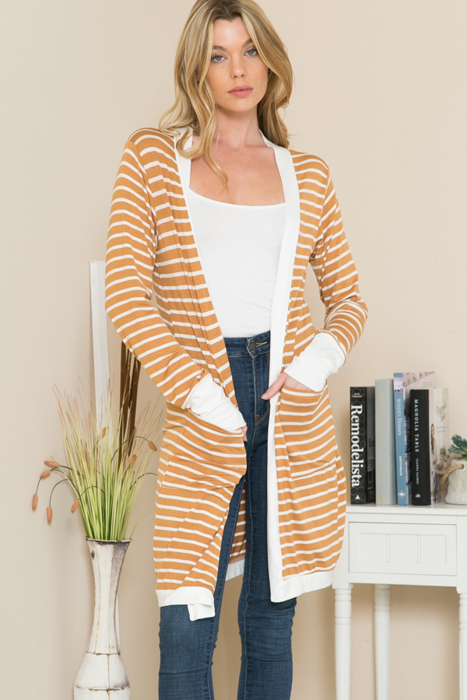 Lightweight Stripe Midi Open Cardigan