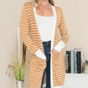 Small MUSTARD Lightweight Stripe Midi Open Cardigan