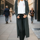 Small CHARCOAL LIGHTWEIGHT SOLID MAXI CARDIGAN