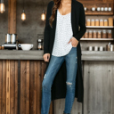 Small BLACK LIGHTWEIGHT SOLID MAXI CARDIGAN