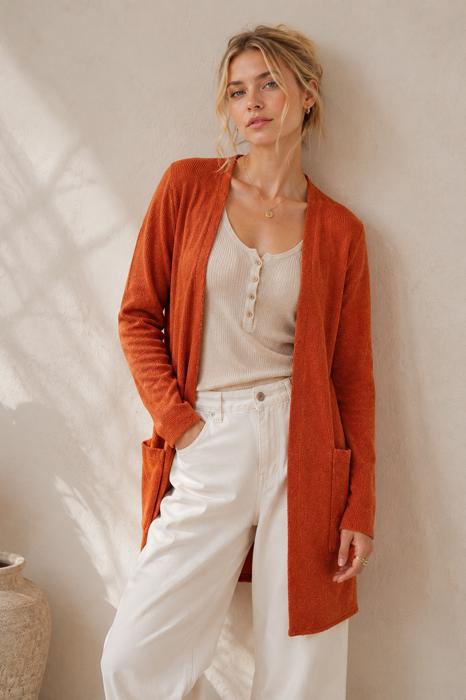 LIGHTWEIGHT MIDI OPEN CARDIGAN WITH FRONT POCKETS