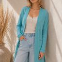 Small TURQUOISE LIGHTWEIGHT MIDI OPEN CARDIGAN WITH FRONT POCKETS
