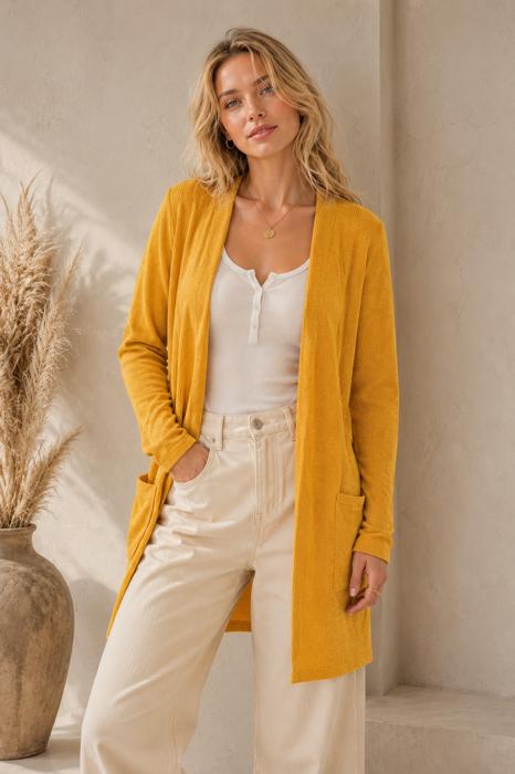 LIGHTWEIGHT MIDI OPEN CARDIGAN WITH FRONT POCKETS