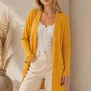 Small MUSTARD LIGHTWEIGHT MIDI OPEN CARDIGAN WITH FRONT POCKETS