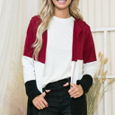 Medium BURGUNDY SOLID COLOR BLOCK HOODED OPEN CARDIGAN