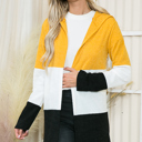 Small MUSTARD SOLID COLOR BLOCK HOODED OPEN CARDIGAN