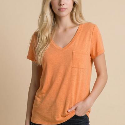SOLID V-NECK TOP WITH FRONT CHEST POCKET