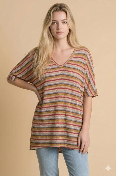 OVERSIZE V-NECK SHORT SLEEVE TUNIC WITH SIDE SLIT