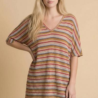 OVERSIZE V-NECK SHORT SLEEVE TUNIC WITH SIDE SLIT