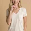 Small IVORY SOLID V-NECK TOP WITH FRONT CHEST POCKET