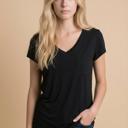Small BLACK SOLID V-NECK TOP WITH FRONT CHEST POCKET