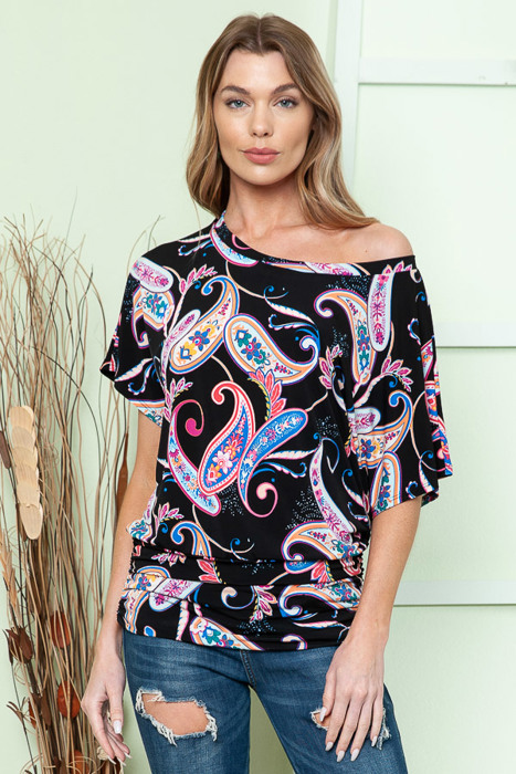 OFF SHOULDER BLOUSON TOP WITH FLOWER PRINT