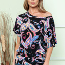 Large BLACK OFF SHOULDER BLOUSON TOP WITH FLOWER PRINT