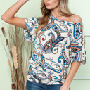 Small IVORY OFF SHOULDER BLOUSON TOP WITH FLOWER PRINT