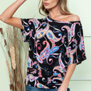 Small BLACK OFF SHOULDER BLOUSON TOP WITH FLOWER PRINT