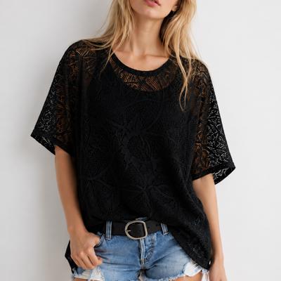 OVERSIZED LACE SHORT SLEEVE TOP
