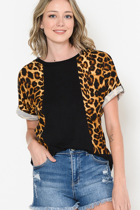 ANIMAL COLOR BLOCK SHORT SLEEVE TUNIC TOP