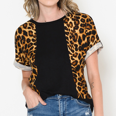 ANIMAL COLOR BLOCK SHORT SLEEVE TUNIC TOP