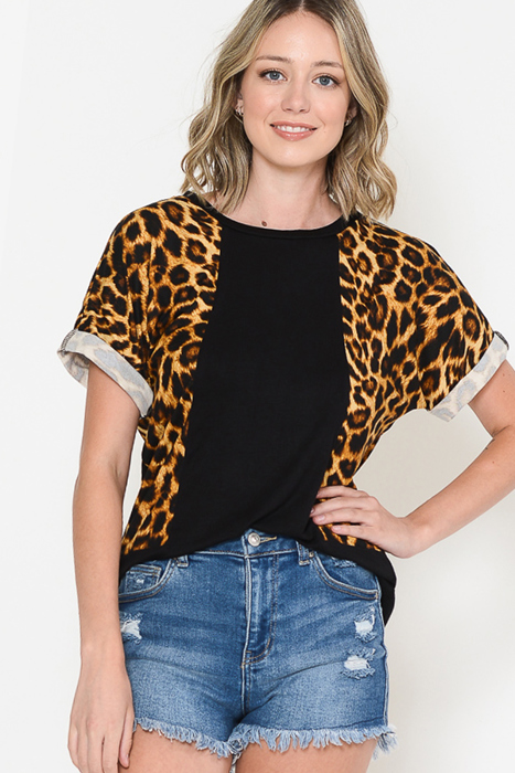 ANIMAL COLOR BLOCK SHORT SLEEVE TUNIC TOP