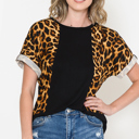Small BLACK ANIMAL COLOR BLOCK SHORT SLEEVE TUNIC TOP