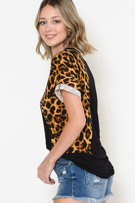 ANIMAL COLOR BLOCK SHORT SLEEVE TUNIC TOP