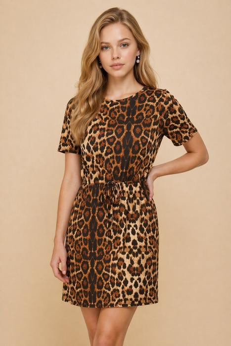 ANIMAL PRINT DRESS WITH WAIST ELASTIC AND POCKETS