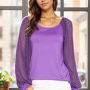 Small PURPLE BOAT NECK SOLID TUNIC TOP WITH CHIFFON SLEEVES