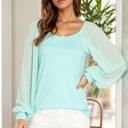 Small MINT BOAT NECK SOLID TUNIC TOP WITH CHIFFON SLEEVES