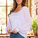 Small LAVENDER BOAT NECK SOLID TUNIC TOP WITH CHIFFON SLEEVES