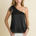  SATIN POLKADOT ONE SHOULDER TOP SHOULDER TIE