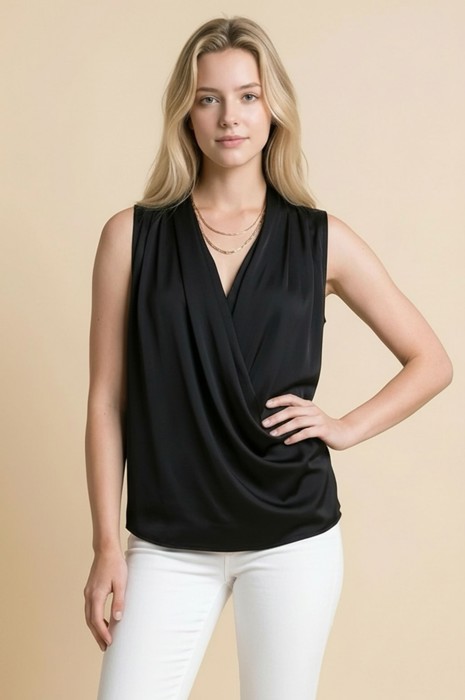 SATIN OVERLAP CHEST SLEEVELESS TOP