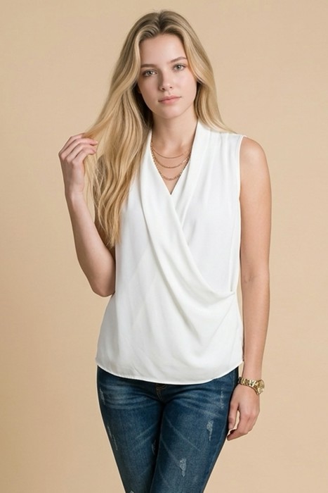 SATIN OVERLAP CHEST SLEEVELESS TOP