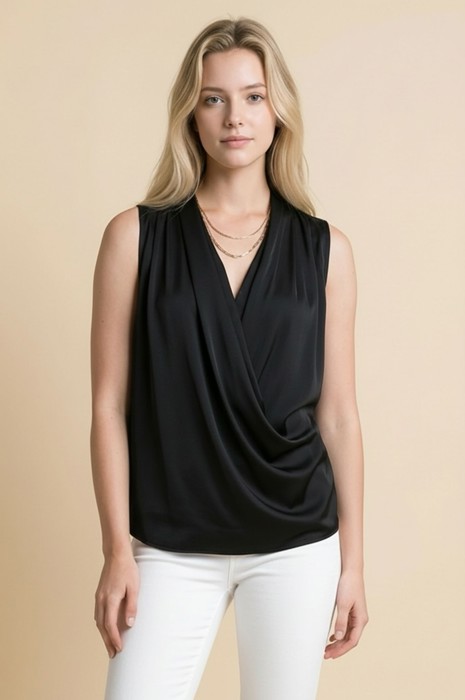 SATIN OVERLAP CHEST SLEEVELESS TOP