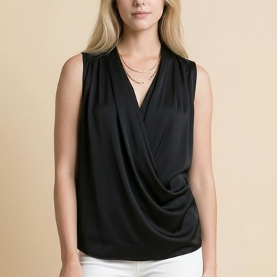 SATIN OVERLAP CHEST SLEEVELESS TOP