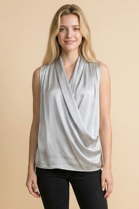 SATIN OVERLAP CHEST SLEEVELESS TOP