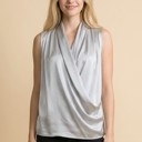 XL SILVER SATIN OVERLAP CHEST SLEEVELESS TOP